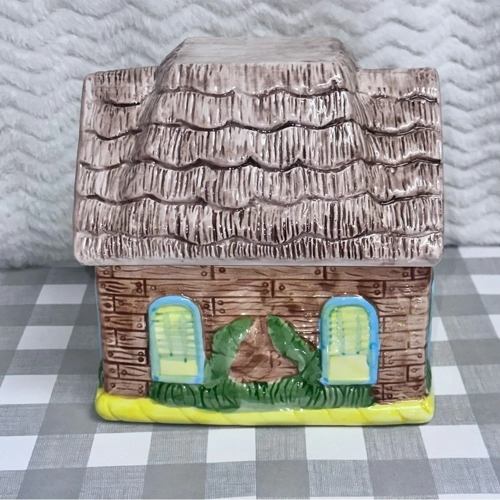 Ceramic Country Cottage Shaped Cookie Jar Canister 7